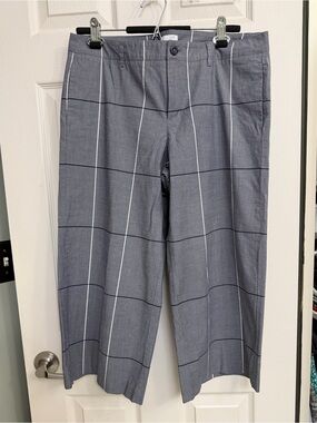 Gray Windowpane Cotton wide leg crop pants